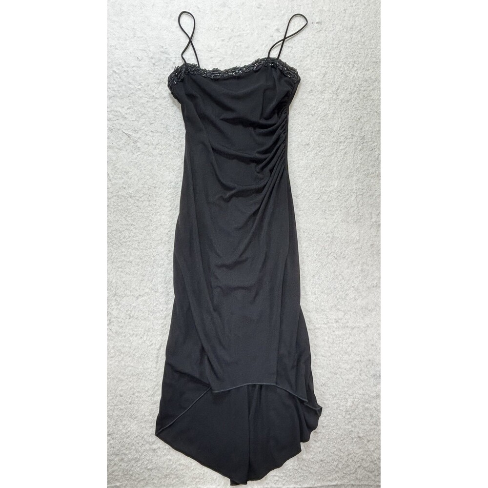City Triangles VTG Y2K Black Embellished Spaghetti Strap Ruched Bodice High Low